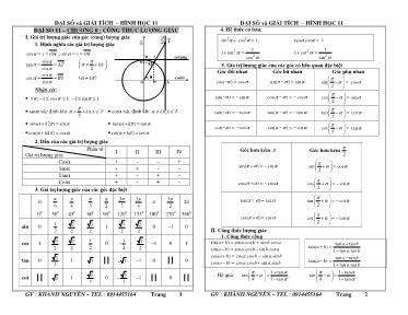 Đại số và giải tích  Hình học 11 (các công thức cơ bản)